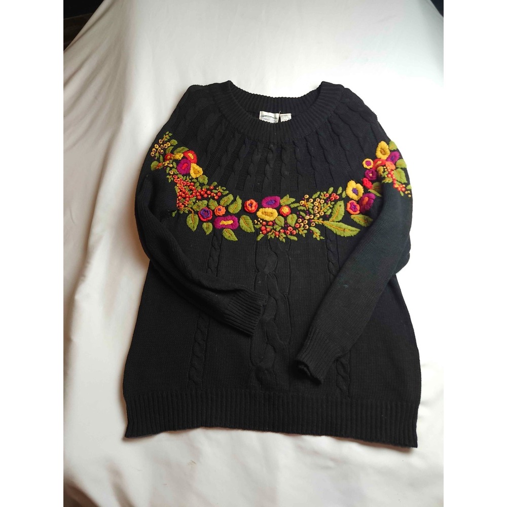 Vintage 90s Separate Issue Sweater Womens M Flower Embroidered Boho Cottagecore